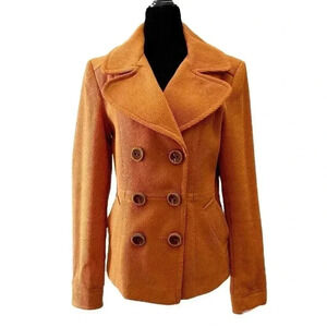 Vintage Pea Coat Blazer Double Breasted Wool Blend Rusty Orange Size  Small
